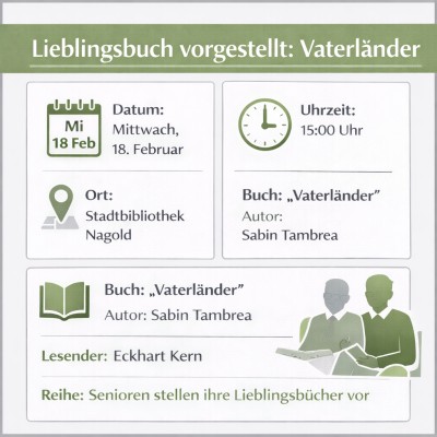 Nagold: Lesung zu „Vaterländer“ am 18. Februar in der Stadtbibliothek